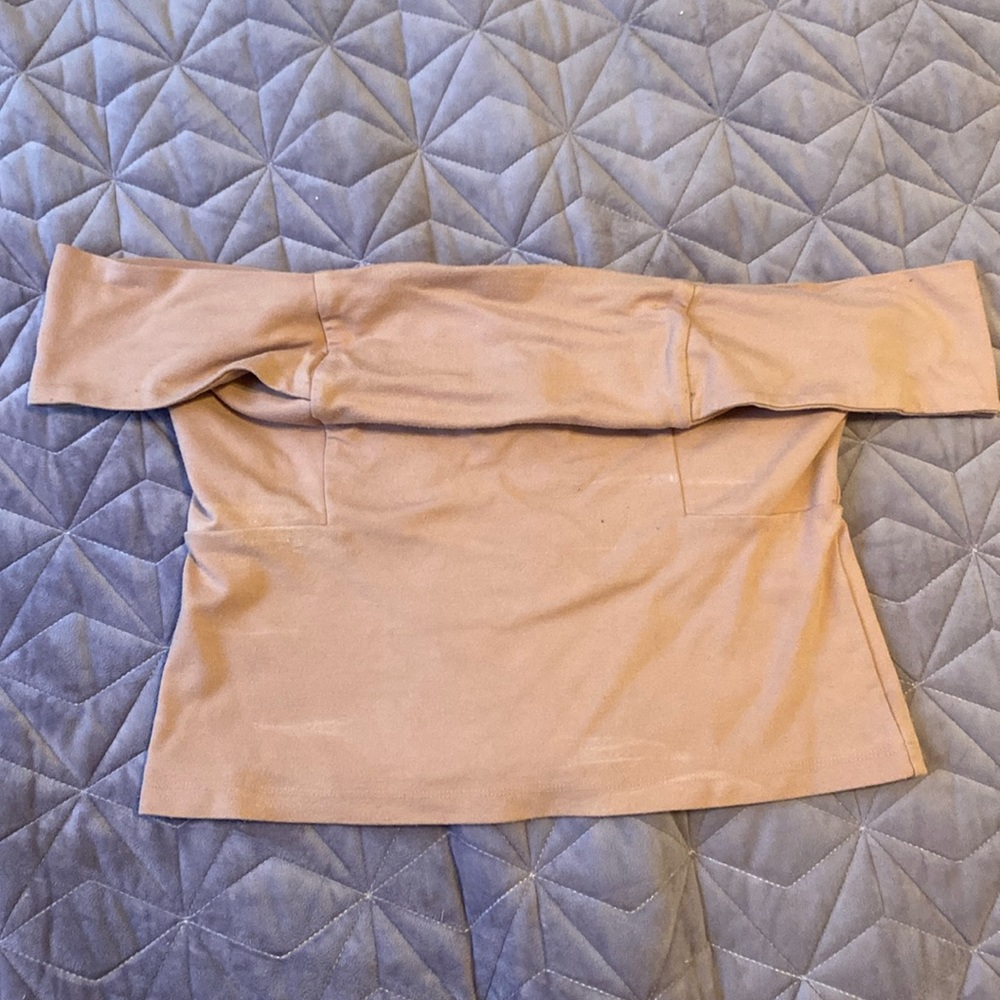 Nude colored off-the-shoulder top from Anthropologie, size L